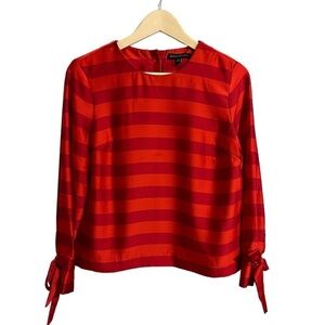 BANANA REPUBLIC Red Stripe Long Sleeve Satin Blouse Holiday Top Size XS